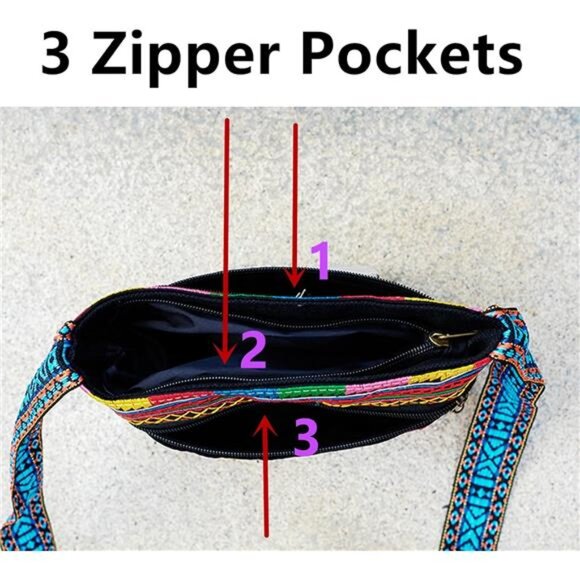 Hobo Crossbody Bag for women, Vintage Ethnic Tribal Embroidered Boho Hippie Tote - Picture 4 of 7